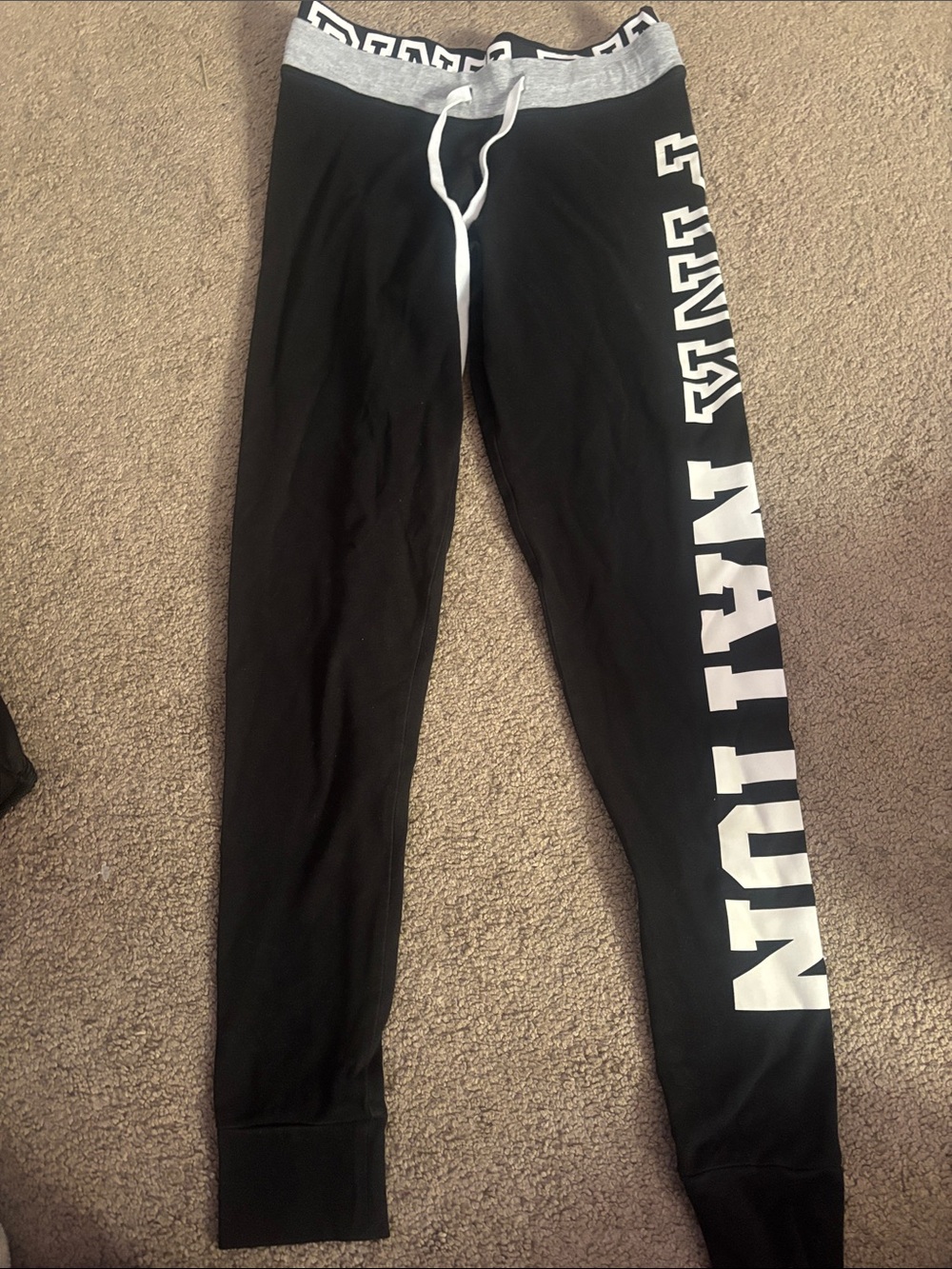 PINK Victoria's Secret Black Jogger Pants with White Logo